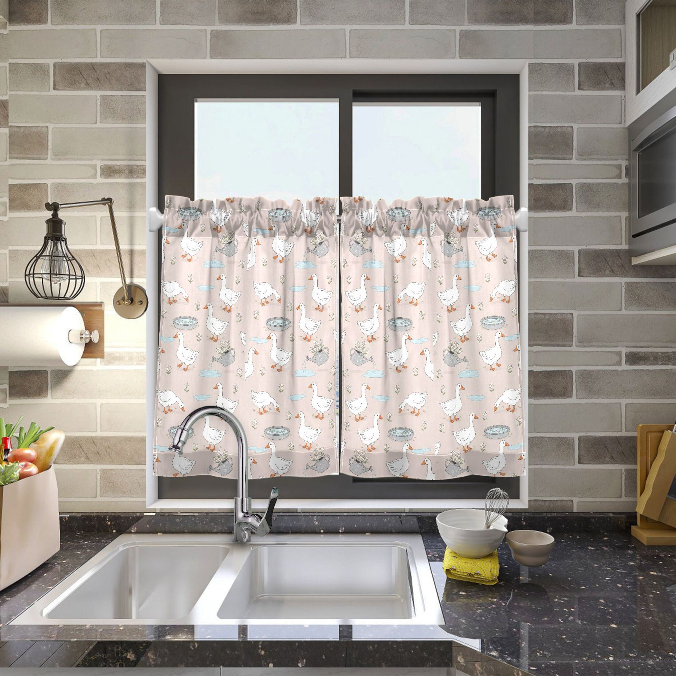 Linen Kitchen Curtains Cute Goose Flowers Tier Curtains Tier Kitchen Living Room Bedroom Balcony 2 Panels 27x36 Inch
