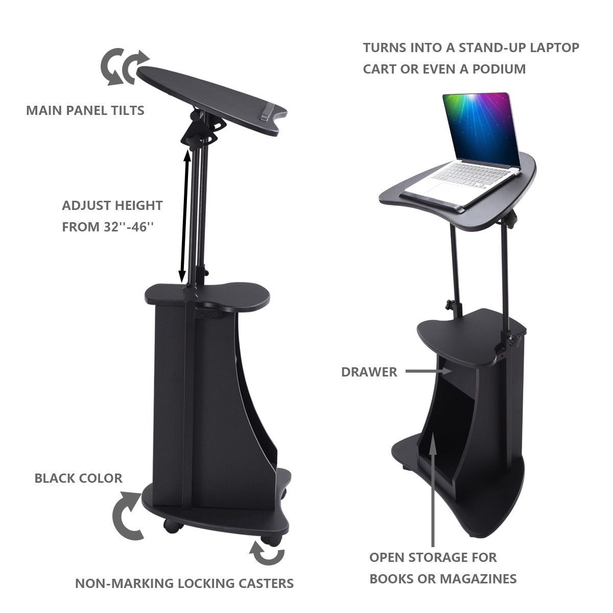 Costway Height Adjustable Computer Tilt Top Laptop Desk Table Notebook