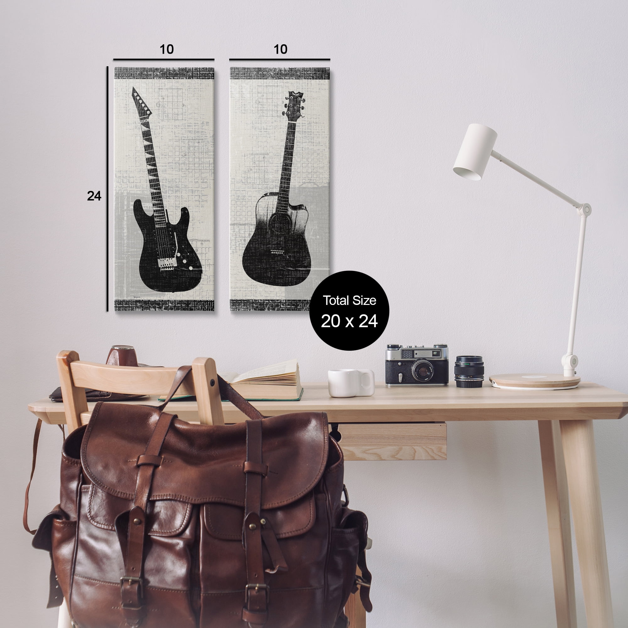 Stupell Industries Electric Acoustic Guitar Entertainment Painting Wrapped Canvas Art Print Wall Art, 10 x 24, Set of 2