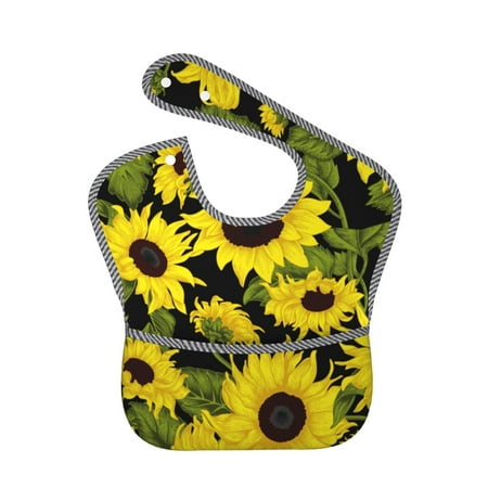 Bingfone Mess-Proof Baby Bib - Waterproof Bib For Baby Boy Or Girl With Food Catcher Pocket, Unisex-Sunflowers In Vintage