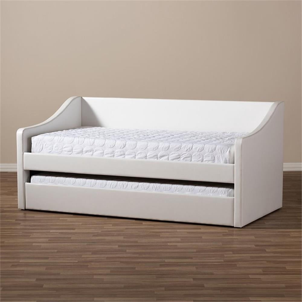 Baxton Studio Barnstorm Modern and Contemporary Faux Leather Upholstered Daybed with Guest Trundle Bed, White