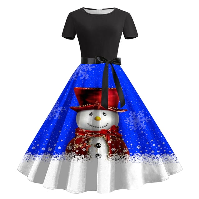 Pisexur Robe Mi-Mollet à Manches Courtes Col Rond Mode Décontractée pour Femmes Imprimé Floral Robe à Manches Courtes Col Rond Longueur Genou Robe pour Femmes