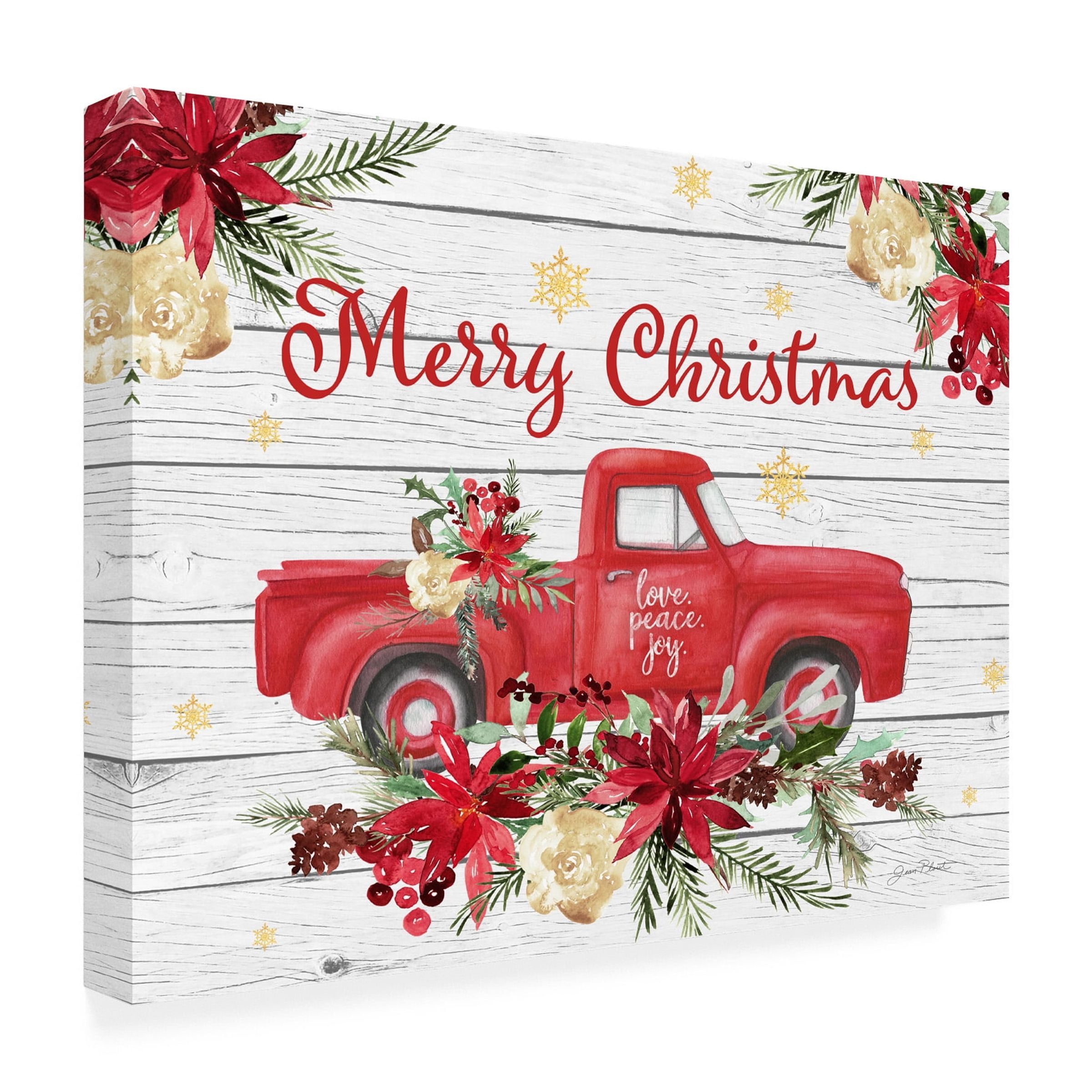 Jean Plout 'Red Truck Floral Christmas' Canvas Art
