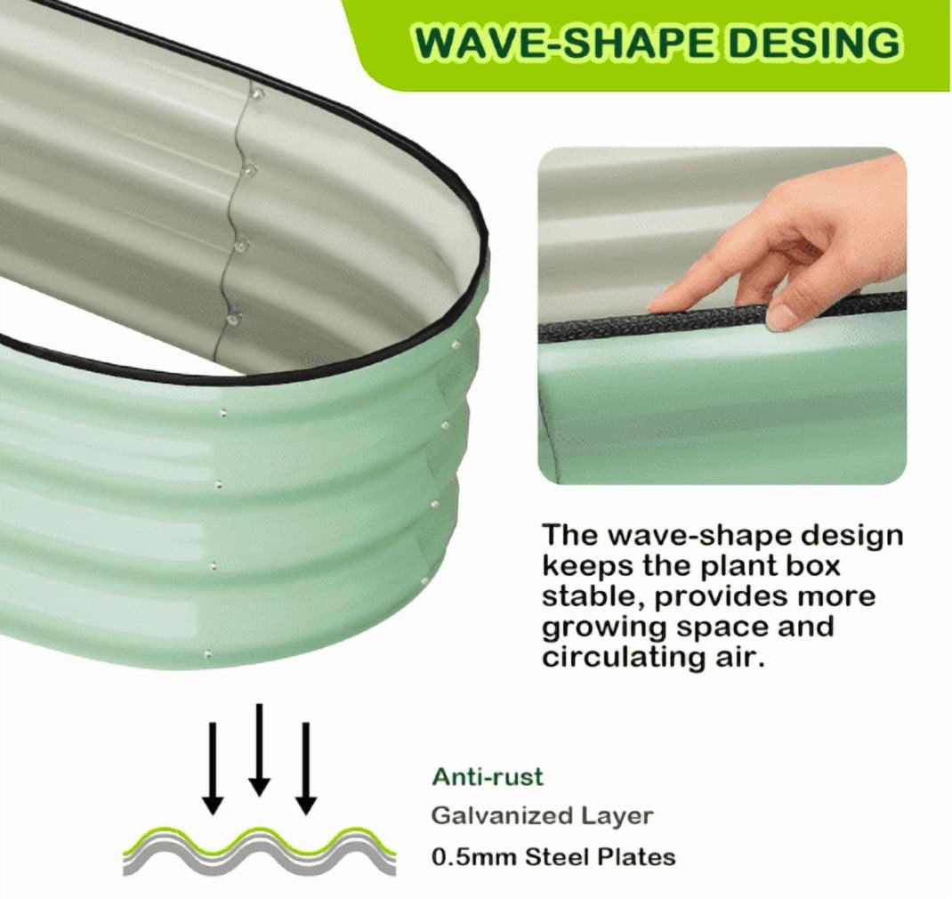 Huisuilinss Galvanized Raised Garden Bed,Oval Garden Boxes Outdoor,Metal Planter Box,Open-Ended Base Raised Planter Beds For Vegetables Flower Herb,2PCS