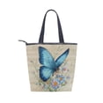 thumbnail image 2 of Zipper canvas bag large capacity large size practical handbag durable Canvas with leather material Blue Butterfly and Music Notes, 2 of 7