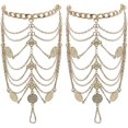 thumbnail image 1 of Tobilleras Boho Vintage Pulseras de tobillo para mujer Símbolo de bendición de monedas doradas Cadenas para pies 2 piezas (doradas), 1 of 3
