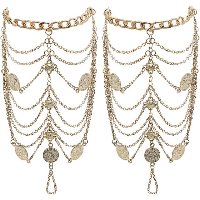 Tobilleras Boho Vintage Pulseras de tobillo para mujer Símbolo de bendición de monedas doradas Cadenas para pies 2 piezas (doradas)