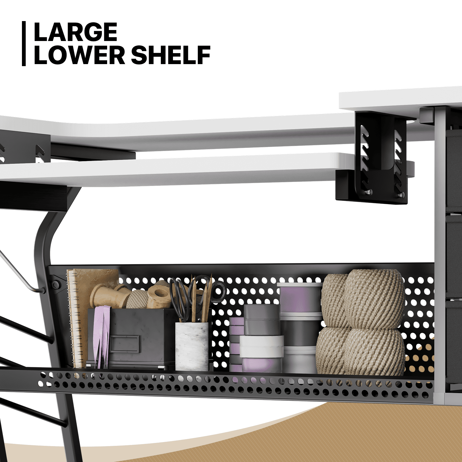 MoNiBloom Sewing Machine Table with Fold-Down Top, Height Adjustable Platform Craft Table with Storage Shelves & Drawers, White