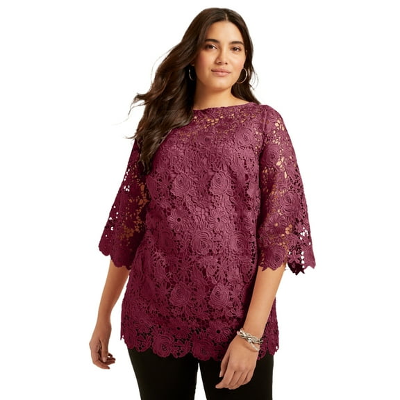 June & Vie Women's Plus Size Allover Lace Top