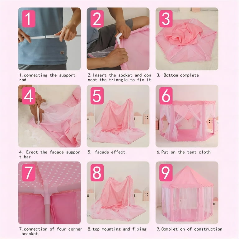 Princess Castle House Tent, Portable, LED Star Lights, Large Size