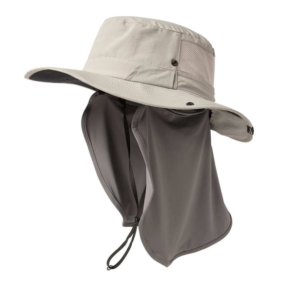 TOP-EX Men’s UV Protection Sun Hat with Cooling Neck Flap, Wide Brim, Waterproof & Packable, Light Gray, M/L