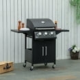 thumbnail image 2 of Outsunny 3 Burner Gas Grill w/ Wheels, Storage Shelves, Thermometer, Black, 2 of 10