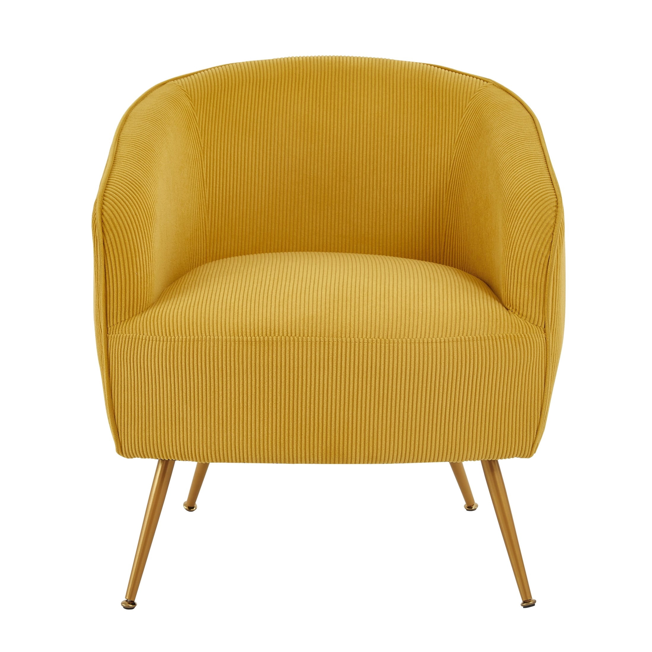 GDF Studio Modern Barrel Accent Chair with Corduroy Upholstery & Gold Metal Legs, Yellow