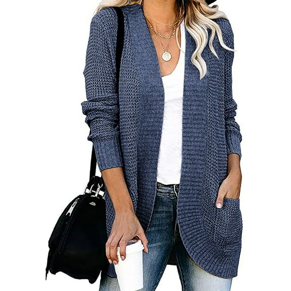 TIANEK Womens Trendy Long Sleeve Cardigan Solid Knit Long Duster Front Open Work Lightweight Sweater for Women 2023