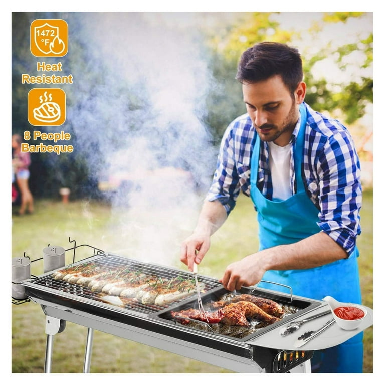 Grills Outdoor Cooking Charcoal Kabob Grill Portable BBQ Grill Large Charcoal Grill for Picnic Patio and Backyard Barbecue With Non Stick Frying Pan Walmart