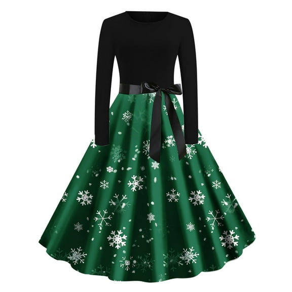Cavosen Christmas Vacation Dresses for Women Crew Neck Long Sleeve Midi Evening Gowns Ball Dress Elegant A Line Wedding Guest Cocktail Party Dress