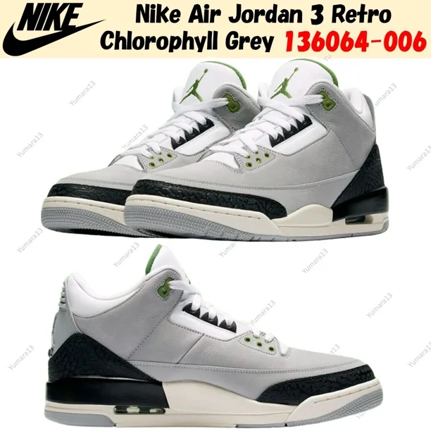 N I-K-E A i r-Jor-dan 3 Retro Chlorophyll Grey 136064-006 Men's Size