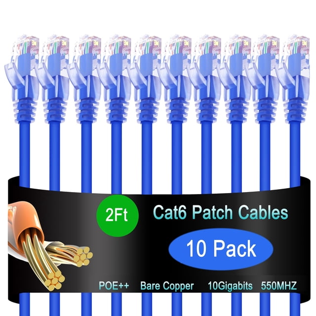 Cable Ethernet Lysymixs Cat6 de 0,6 m, paquete de 10 unidades, 10 G, centros de datos, color azul