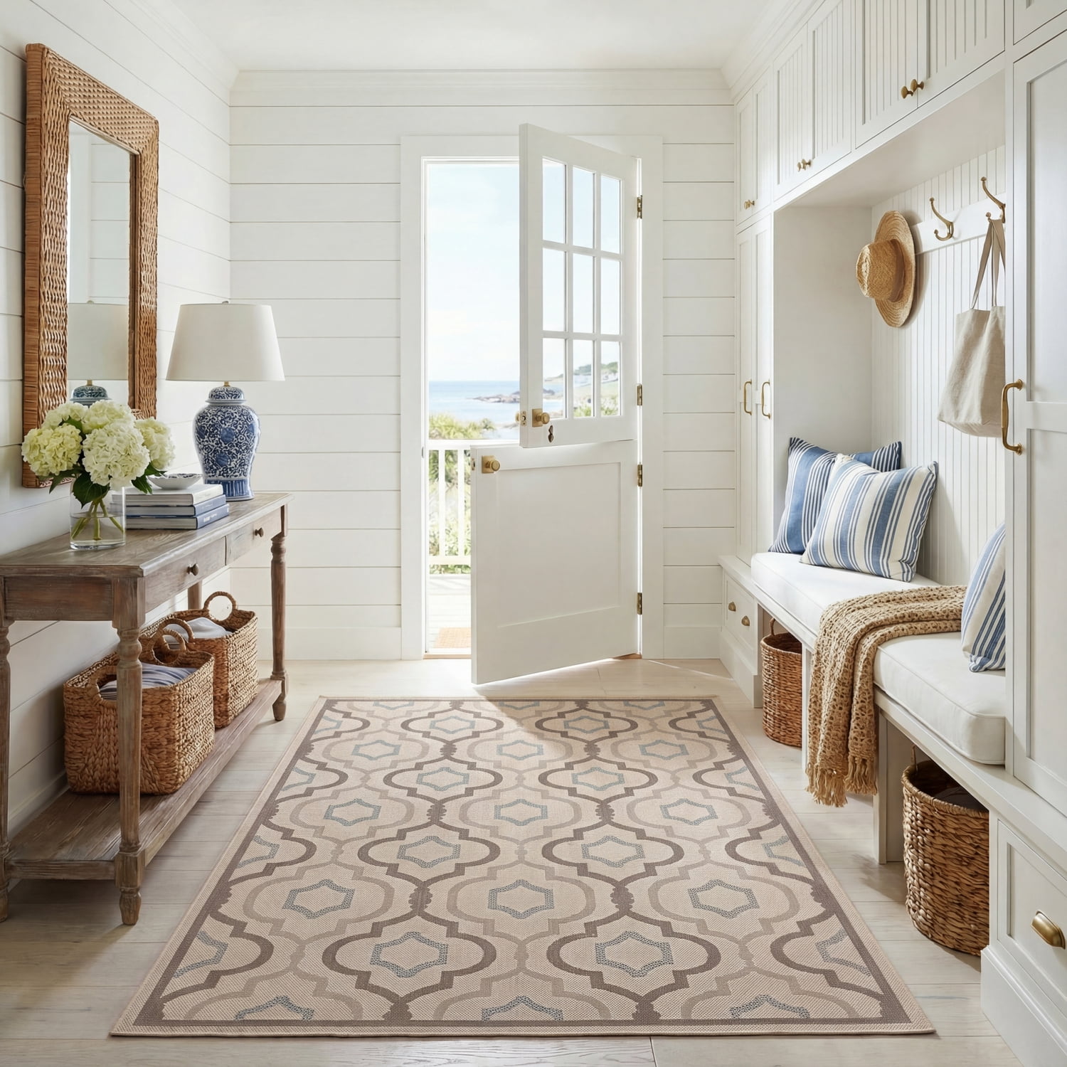 Safavieh Courtyard Bayon Geometric Indoor/Outdoor Area Rug, Beige/Dark Beige, 6'7" x 9'6"