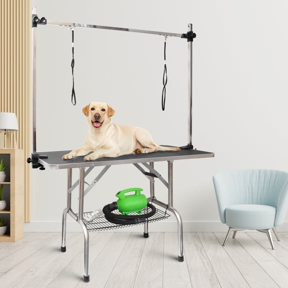 46" Foldable Dog Pet Bathing Grooming Table with Adjustable Height Arm/Noose/Mesh Tray
