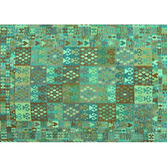 Ahgly Company Machine Washable Indoor Rectangle Southwestern Turquoise Blue Country Area Rugs, 2' x 3'