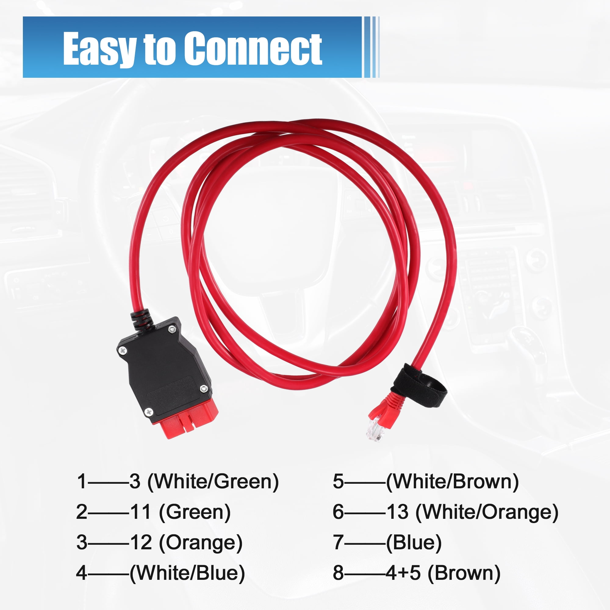 Unique Bargains OBD Cable Adapter Replacement for Volvo Vehicles 2016 Red Metal Plastic