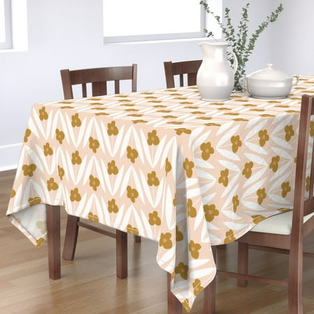

Cotton Sateen Tablecloth 70 x 120 - Floral Pink Yellow Flowers Bloom Blush Baby Retro Print Custom Table Linens by Spoonflower