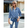 thumbnail image 5 of Womens Long Sleeve Button Down Shirts Oversized Collared Drop Shoulder Work Tops Textured Loose Blouse Denim Blue XL, 5 of 8