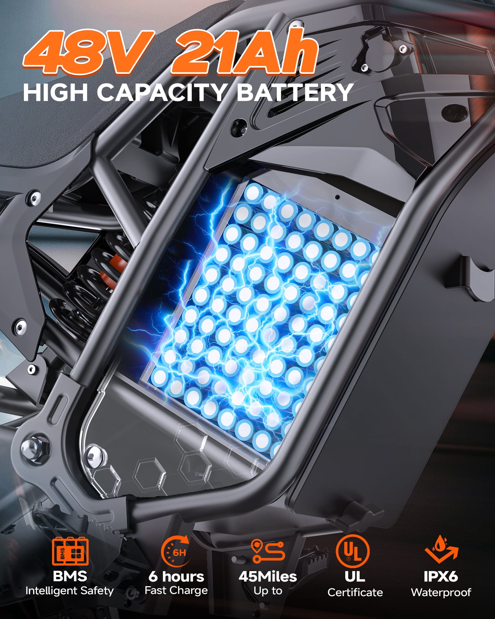 QNUT Electric Dirt Bike for Teens Adults, 3000W 38MPH Electric-Motorcycle Fat Tire with 48V 21Ah Battery E Dirt Bike 200Nm Dual Hydraulic Brakes Full Suspension Off-Road Ebike  UL2849 Listed