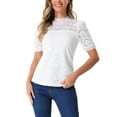 thumbnail image 1 of INSPIRAR CHIC Blusa de Encaje Floral con Cuello Alto y Mangas Cortas Abullonadas Elegante Talla XS Blanca, 1 of 6