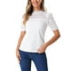 thumbnail image 1 of INSPIRAR CHIC Blusa de Encaje Floral de Cuello Mock con Mangas Cortas Abullonadas Elegante L Blanco, 1 of 6