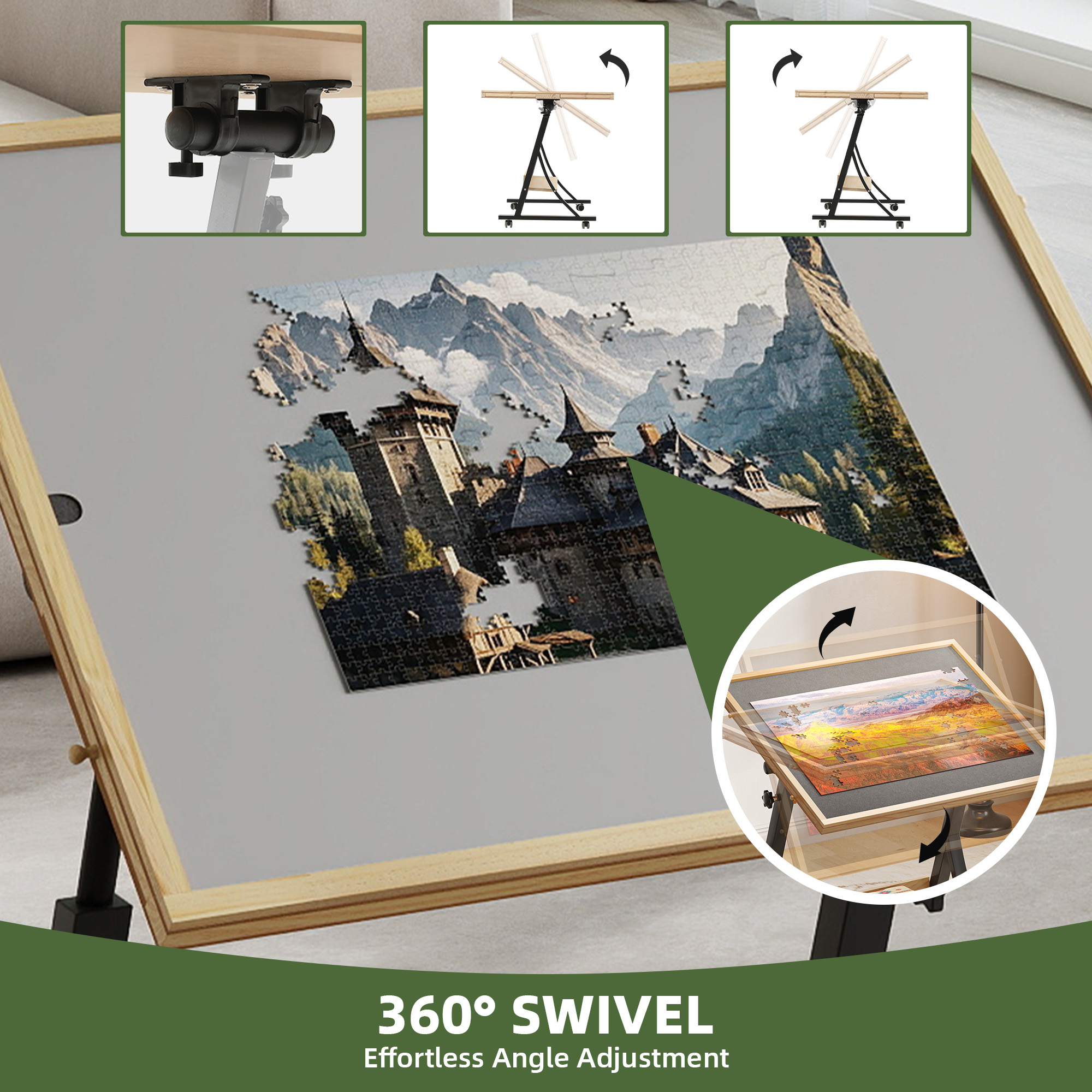Uforic Jigsaw Puzzle Table with 4 Drawer, Legs and Wheels, Adjustable Up Level Mesa Gamer Tables