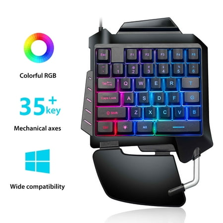 TSV One Handed Keyboard One-Handed Gaming Keyboard RGB LED Backlit Portable Mini Gaming Keypad for LOL/PUBG/Wow/Dota/OW/Fps