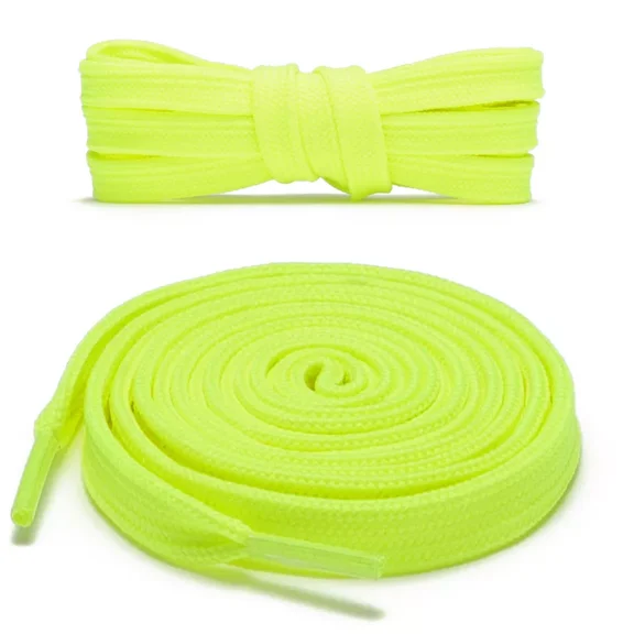 1pair Double Layers Flat Shoelaces String Yellow Green for Sneakers Tennis Shoes