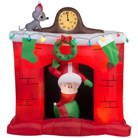 Gemmy Christmas Airblown Inflatable Santa's Head Popping Down at Fireplace Scene