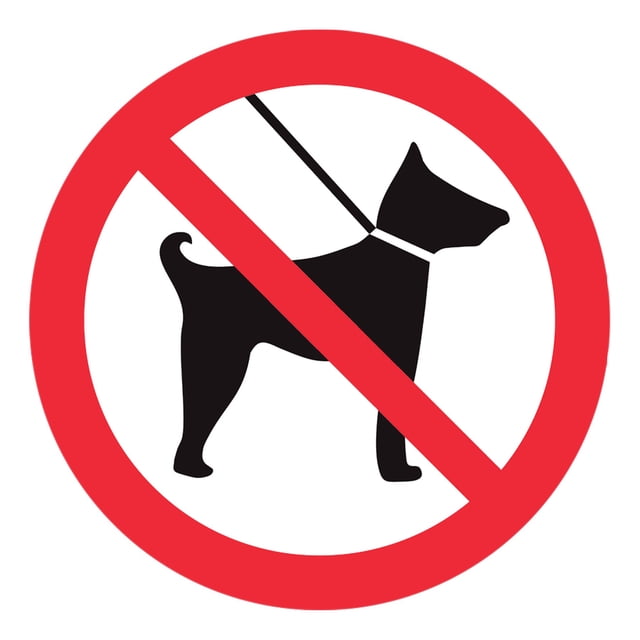 Señal prohibitiva: "No pasear perros en esta zona" en blanco, rojo y negro. Plástico estireno calibre 40 resistente a exteriores, 20 x 20 cm. Señalamiento, Cartel, Letrero cuadrado, Señalización.