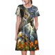 thumbnail image 1 of Easygdp Sunflower Field Spotted Dog para Vestido Transpirable de Mujer, Vestido Suelto de Manga Corta con Pliegues y Bolsillos para el Verano, 1 of 6