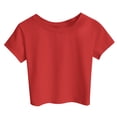 thumbnail image 3 of Outfmvch crop tops for women tube top Graphic Tees work tops for women Crop T-Shirt Cotton Crop Tops Summer Basic Tees going out tops short sleeve crop compression shirt wrap top Red M, 3 of 4