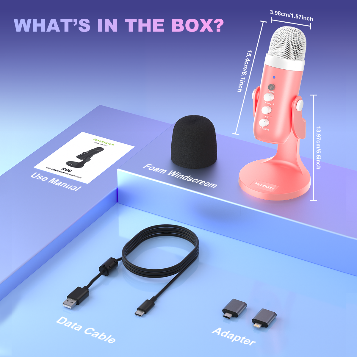 Haomuren Pink USB Gaming Microphone for PC and PS5 photo 2