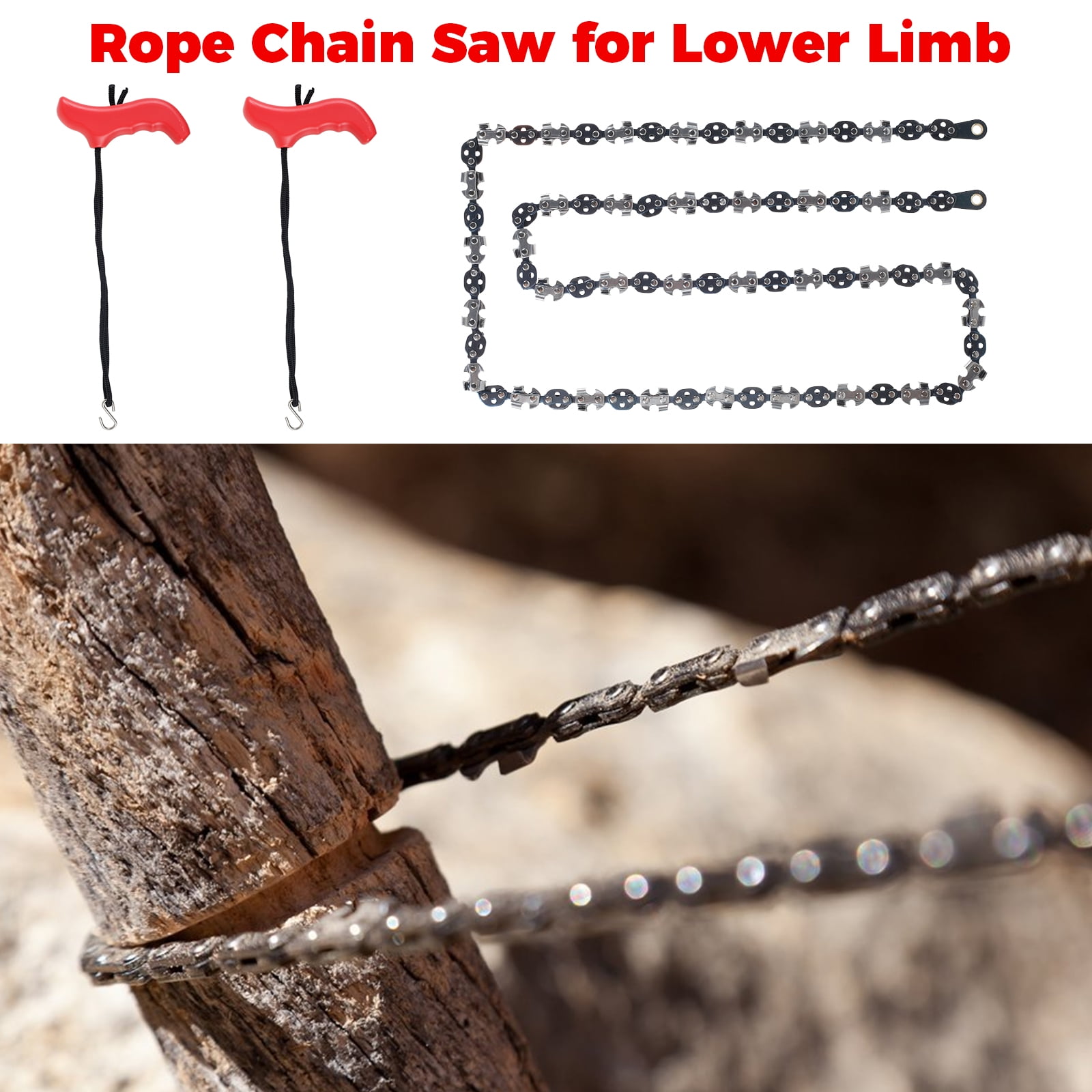 OKYMOTOR 53 Inch Hand Rope Chain Saw Sharp Manual Tree Chain Saw with 68 Teeth Folding Pocket Wood Cutting Tool for Gardening Camping Survival Gear