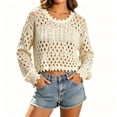 thumbnail image 5 of JnLxul Crochet Tops for Women Long Sleeve Hollow out Beach Cover Ups Crew Neck Loose Casual Vacation Boho Tops(,White), 5 of 6