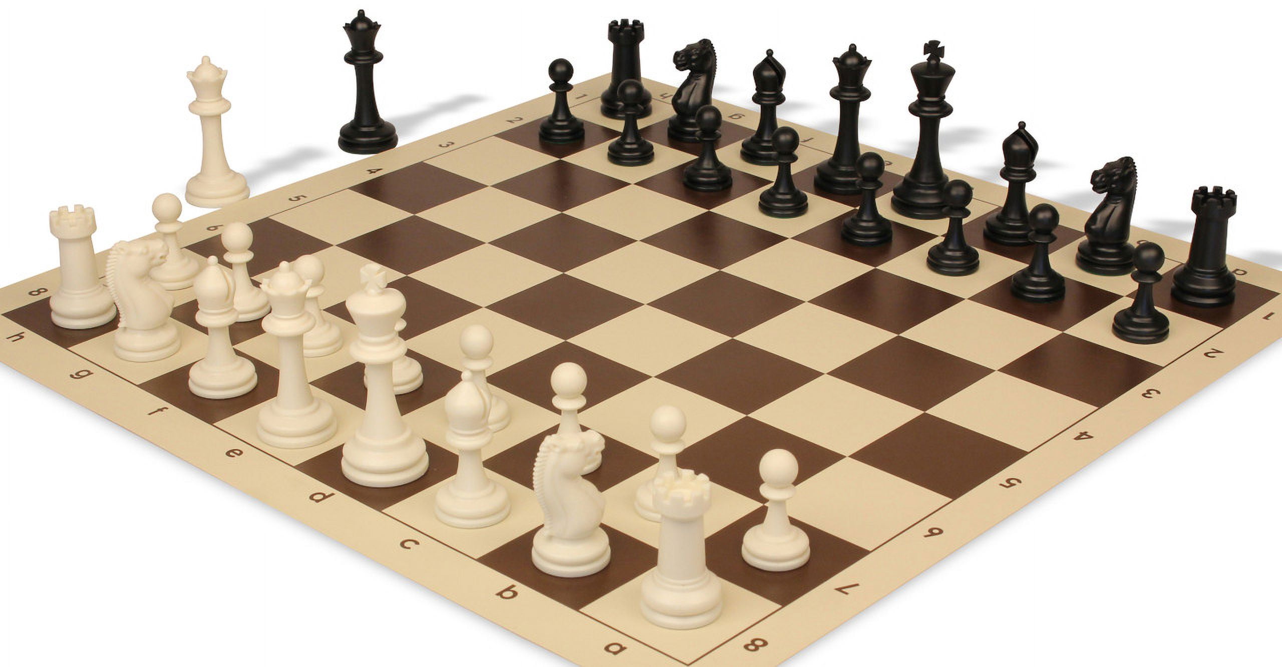 Master Series Plastic Chess Set - Black & Ivory Pieces with Vinyl Rollup Board - Brown
