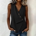 thumbnail image 3 of Womens Tops Gsakboxl Women Casual V‑Neck Button‑Decorated Sleeveless Linen Tank Top Blouse Black L, 3 of 7