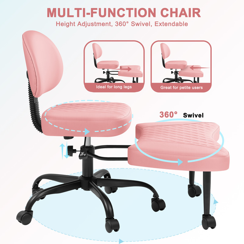 Lacoo Ergonomic Cross Legged Swivel Office Chair,ADHD & Meditation Chair with Retractable footrest,Adjustable Height with Back Support,PU Leather,Pink