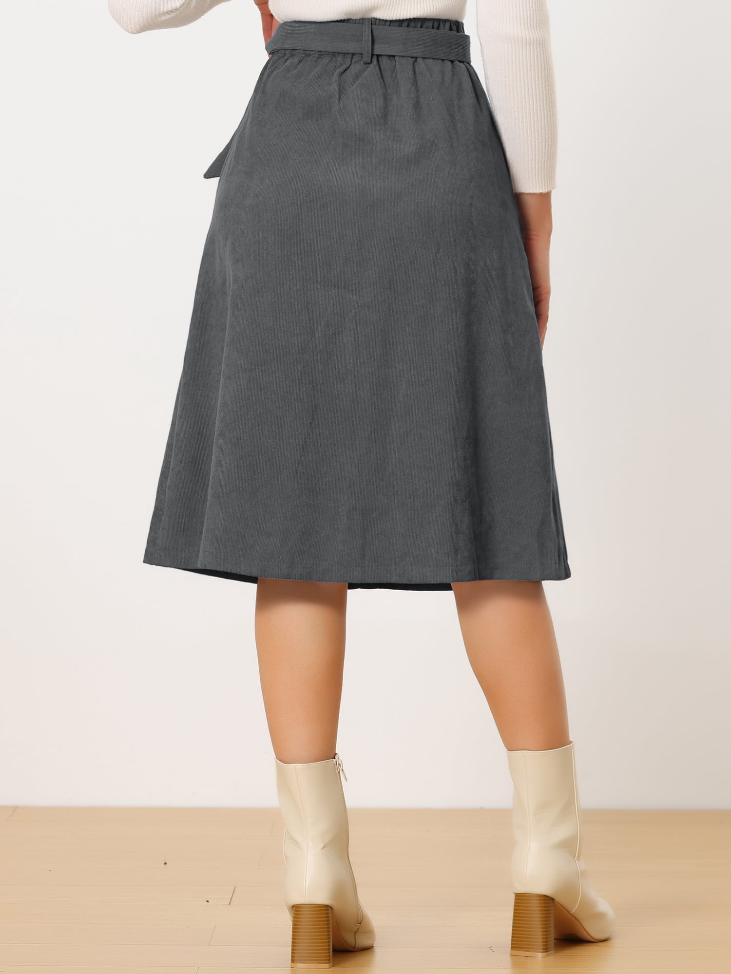 DARING DIVA Women's A-Line Button Front Belted Midi Skirts 2XL Grey