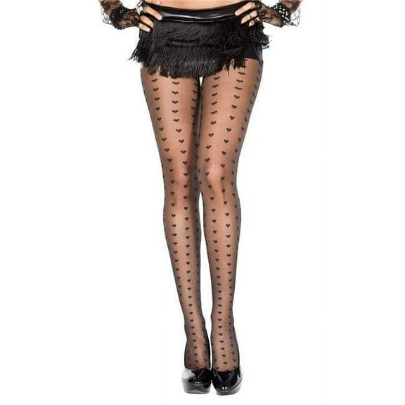 Music Legs Women's Heart Columns Sheer Spandex Pantyhose; Black 7162-BLACK