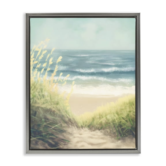 Stupell Industries Rustic Lodge Subtle Beach Reeds Gray Floating Frame Canvas Art, 17 x 21, by Petals Prints Design