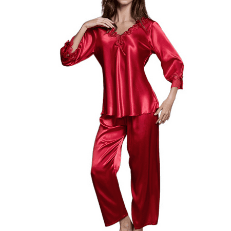 

Homgro Women s Soft Pajamas Lounging Pajama Set Cozy V Neck Family Classic Pj Set Red Large