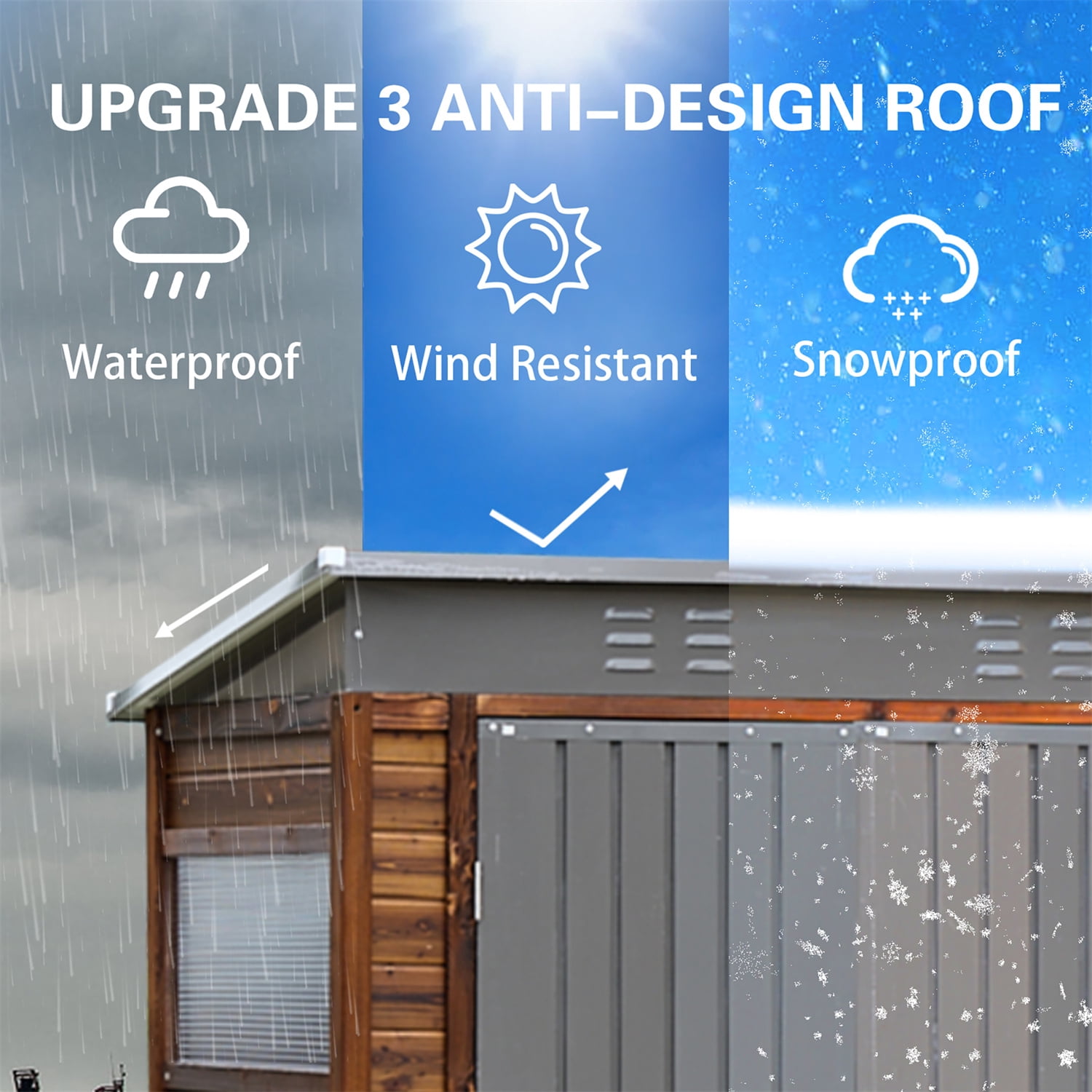 HighSound 3x5 FT Outdoor Storage Shed with Lockable Sliding Doors, Wood Heavy-Duty Metal Tool Shed, Waterproof and Anti-Corrosion, Air Vents for Garden, Backyard, Patio, and Lawn
