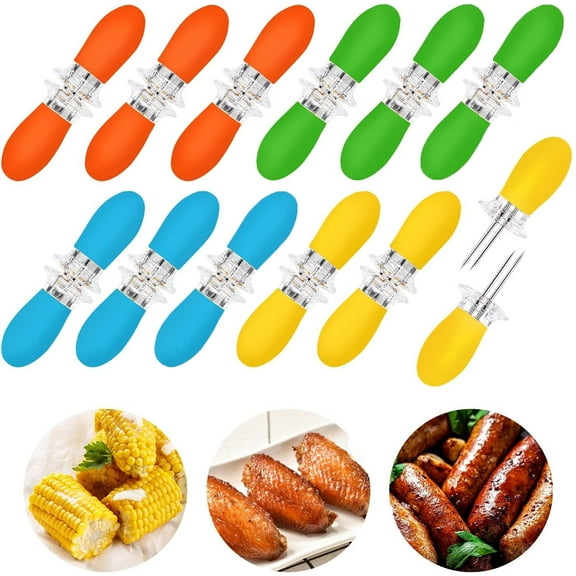ZHUYING 24 Pcs Stainless Steel Corn Cob Holders with Silicone Handle & Convenient Butter Spreading Tool